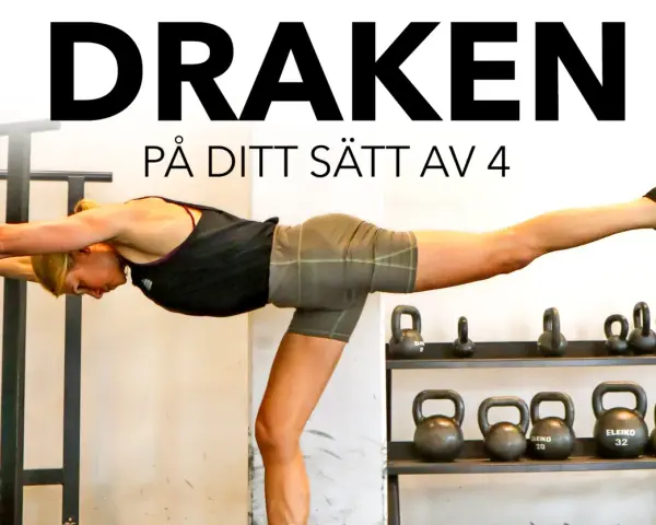En kvinna utför enbens marklyft med raka armar framåt. Bakom henne syns en ställning med kettlebells.