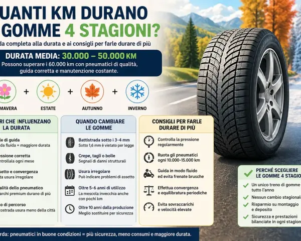 Quanto durano le gomme 4 stagioni? Guida alla durata media (30.000-50.000 km) e consigli per farle durare di più.
