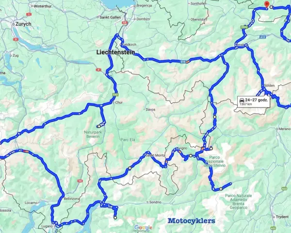 Trasy motocyklowe Austria: malownicza pętla przez Alpy, Liechtenstein i Włochy. 1367 km przygody.