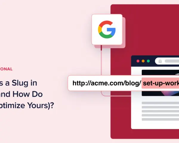 Le slug d'URL, comme "set-up-work-desk", est essentiel pour le SEO. Il décrit le contenu de la page.