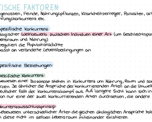 Zwischen verschiedenen Arten findet **interspezifische Konkurrenz** um Nahrung und Lebensraum statt. Ähnliche Ansprüche führen zu heftigen Kämpfen, bei denen eine Art verdrängt wird.