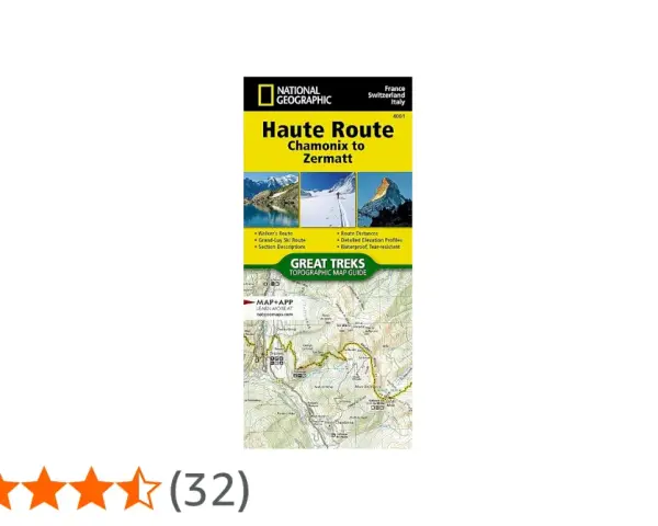 Mapa National Geographic "Haute Route Chamonix to Zermatt" z opisem tras, profilami wysokości i informacją o wodoodporności. Idealna na wyprawy.