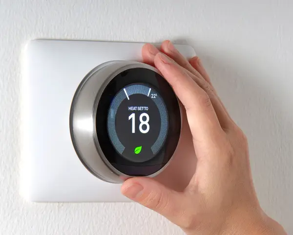 Una mano regola il termostato per impostare la temperatura desiderata, mostrando a cosa serve il termostato: controllare il riscaldamento per il comfort.
