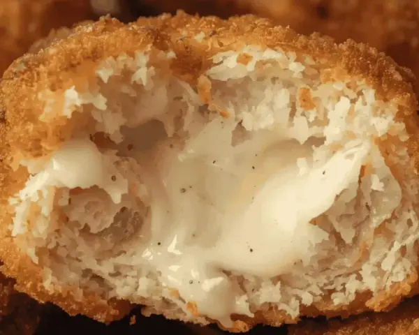 Un cordon bleu croustillant, tout juste sorti de l'airfryer, révèle un cœur fondant et crémeux.