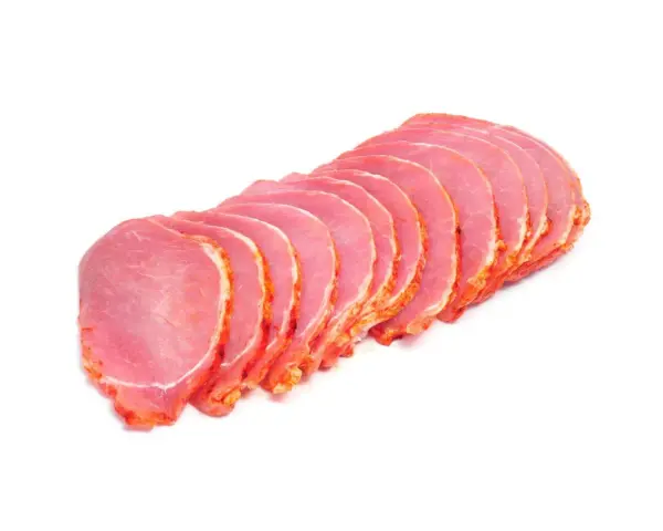 Filetes de lomo adobado listos para cocinar. Carne rosada con un toque rojizo de adobo en los bordes.
