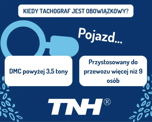 Kiedy pojazd specjalny musi mieć tachograf? Gdy DMC przekracza 3,5 tony lub przewozi więcej niż 9 osób.