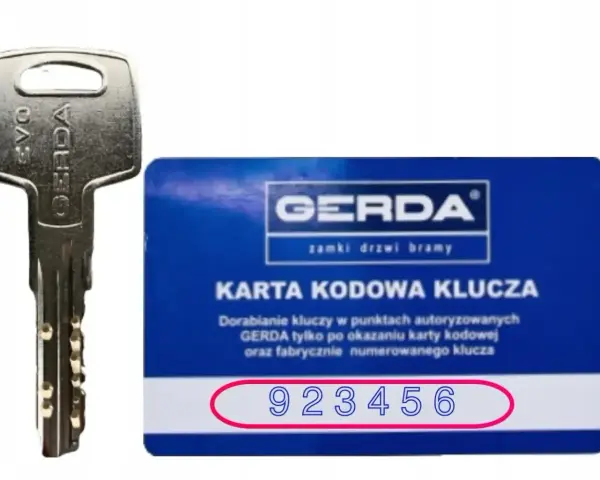 Karta kodowa klucza Gerda i klucz. Dorabianie kluczy Gerda tylko po okazaniu karty kodowej. Sprawdź, ile kosztuje dorobienie klucza.