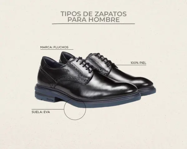 Zapatos negros de vestir Fluchos para hombre, 100% piel, suela de EVA.