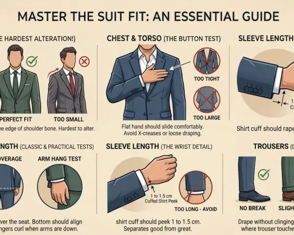 Guida ai tipi di vestibilità perfetti per giacche e pantaloni: spalle, torace, maniche e lunghezza.