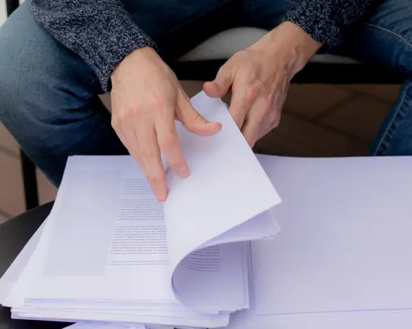 Man revisa manuscritos para que las editoriales publicar libro.