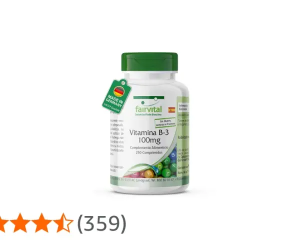Bote de Vitamina B-3 100mg de Fairvital, 250 comprimidos. Descubre para qué sirve la vitamina b3 para tu bienestar.
