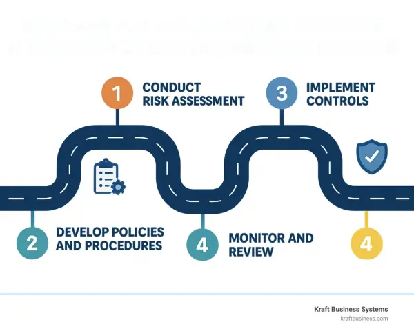 Roadmap for IT compliance risk management: Conduct risk assessment, develop policies, implement controls, and monitor and review. Continuous monitoring ensures ongoing effectiveness.