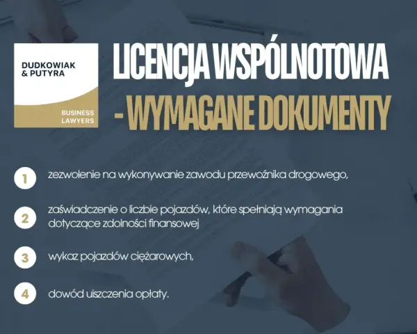 Licencja wspólnotowa: wymagane dokumenty to zezwolenie, zaświadczenie o pojazdach, ich wykaz i dowód opłaty.