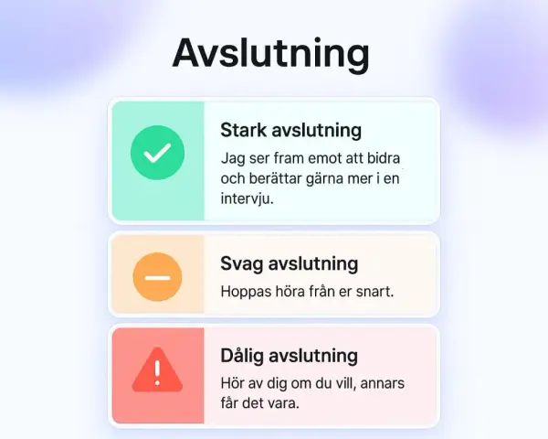 Tre nivåer av avslutning: stark, svag och dålig. Stark avslutning visar personliga kompetenser och framåtlutad attityd.