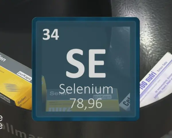 Das Periodensystem-Symbol SE für Selen, mit Packungen von Selen-Kapseln und -Tabletten. Mögliche Selen mangel symptome werden hier thematisiert.
