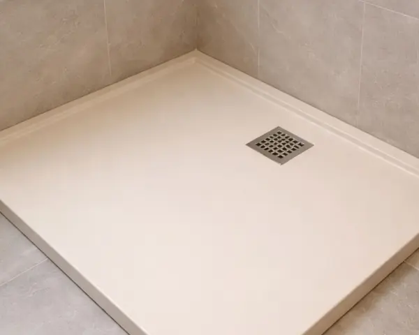 Un receveur résine ou céramique moderne, épuré, avec une grille d'évacuation carrée. Parfait pour une douche à l'italienne.