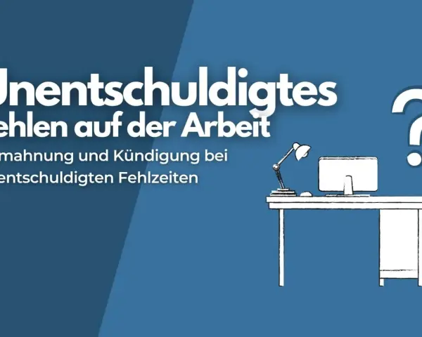 Unentschuldigtes Fehlen bei der Arbeit kann zu Abmahnung und Kündigung führen. Ein leerer Schreibtisch mit Fragezeichen symbolisiert die Konsequenzen.