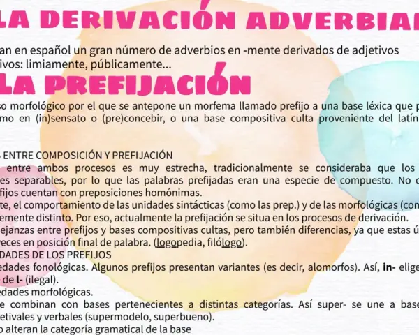 Texto sobre morfemas flexivos y derivativos, explicando la prefijación y sus límites con la composición.