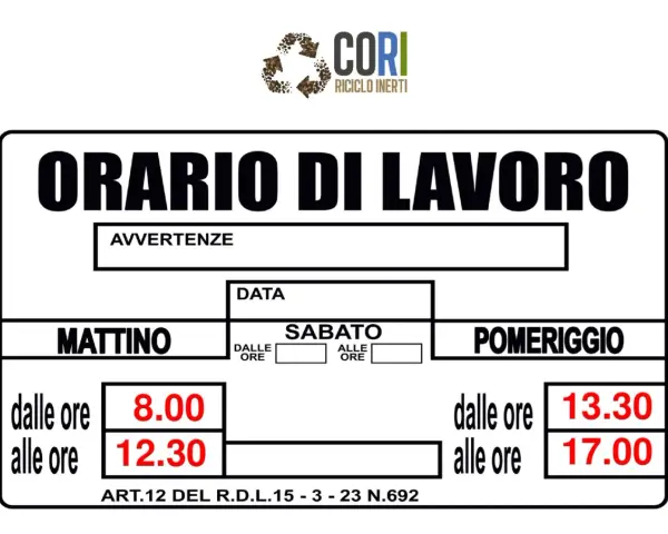 Orario di lavoro CORI: i corrieri iniziano a lavorare la mattina alle 8:00 e il pomeriggio alle 13:30.