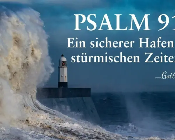 Ein Leuchtturm trotzt einer tosenden Welle. Psalm 91:14: "Er wird mich rufen, und ich werde ihm antworten." Ein sicherer Hafen in stürmischen Zeiten.