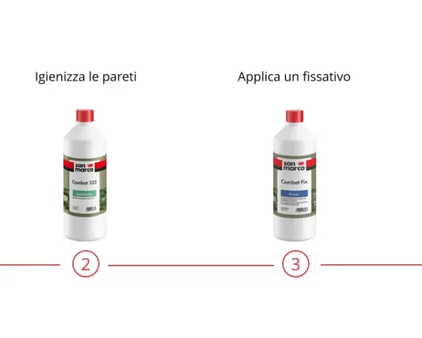 Passaggi per un efficace trattamento antimuffa prima di pitturare: elimina, igienizza, fissa e applica pittura protettiva.