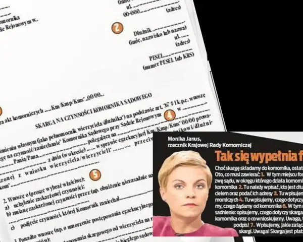Formularz skargi na czynności komornika sądowego. Monika Janus, rzecznik Krajowej Rady Komorniczej, wyjaśnia, jak wypełnić dokument.