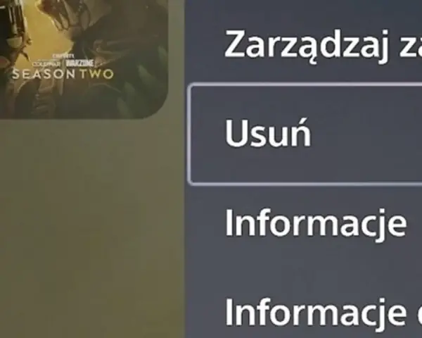 Ekran PS5 z opcją "Usuń" pod "Zarządzaj zawartością". Dowiedz się, jak odinstalować grę na PS5.