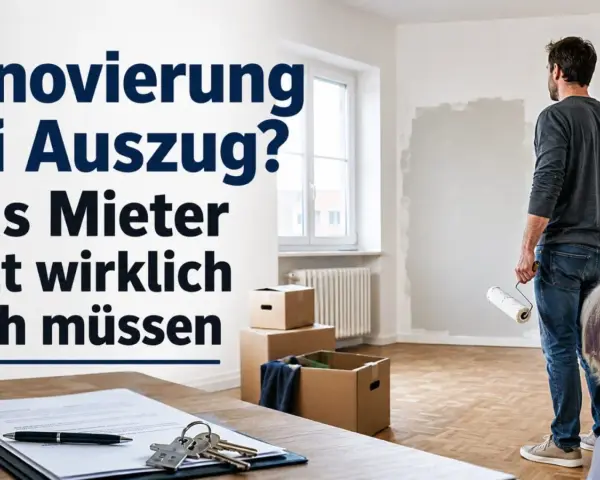 Renovierung bei Auszug: Mann mit Farbrolle und Umzugskartons. Schlüssel und Vertrag liegen bereit.
