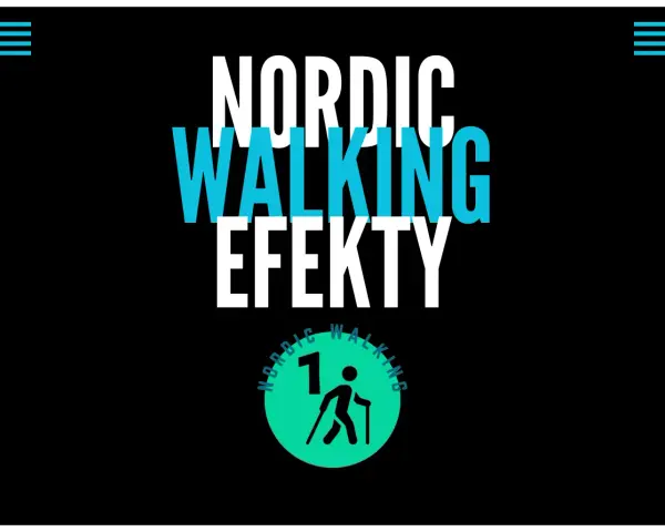 Napis "NORDIC WALKING EFEKTY" z ikoną osoby z kijkami. Odkryj korzyści z nordic walking!
