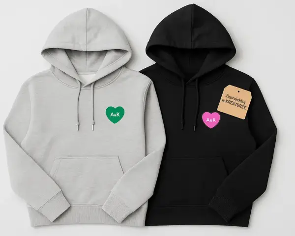 Szare i czarne bluzy z sercami "A&K" - idealne, wyjątkowe bluzy dla par. Zaprojektuj własne!