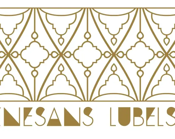 Złoty ornament z motywami inspirowanymi lubelskimi wzorami ludowymi, z napisem "RENESANS LUBELSKI".