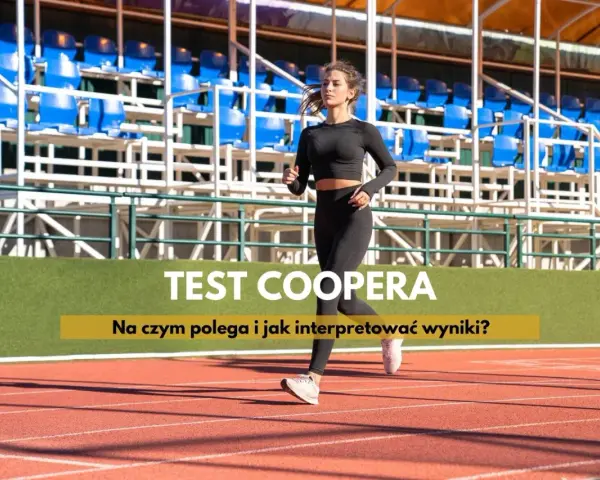 Kobieta biegnie na bieżni stadionu, przygotowując się do testu Coopera.