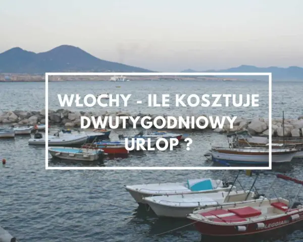 Włochy - ile kosztuje dwutygodniowy urlop? Widok na zatokę z łodziami i wulkanem w tle.
