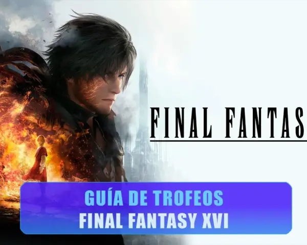 Guía de trofeos de Final Fantasy XVI con Clive y un dragón de fuego.