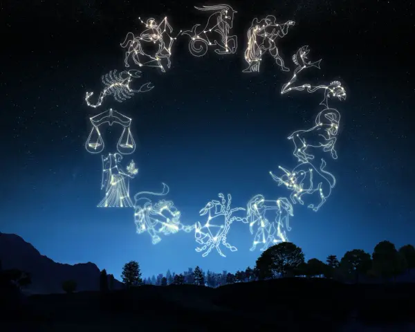 Konstelacje zodiaku na nocnym niebie. Panna, która jest obok Wagi, często szuka harmonii. Jaki znak zodiaku pasuje do Panny?