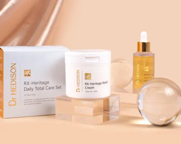 Zestaw RX-Heritage Dr. Hedison: krem, serum i kosmetyki. Idealny dla każdej cery.