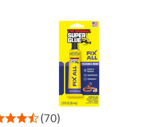The Original Super Glue Fix All tube, promising a flexible, waterproof, and permanent bond for many materials.