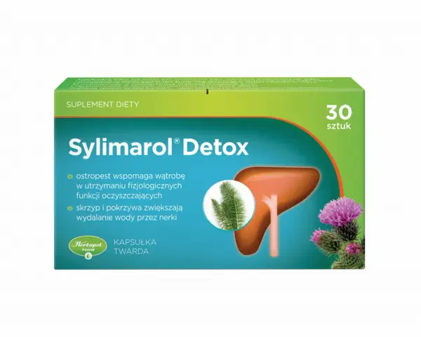 Sylimarol Detox – wsparcie dla wątroby i nerek w procesie detox organizmu. Opakowanie 30 kapsułek.