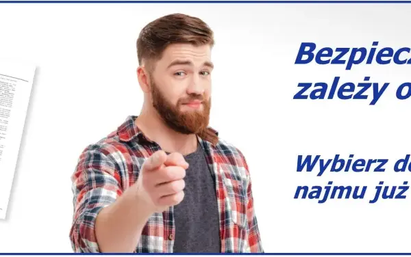 Mężczyzna wskazuje palcem, zachęcając do wyboru dobrej umowy najmu. Bezpieczny najem instytucjonalny zależy od Ciebie!