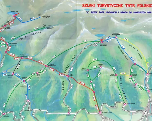 Mapa szlaków Tatr z czasami przejść. Zobacz, jak długo potrwa wędrówka po górskich szlakach.