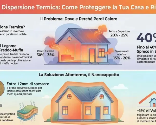 Guida alla dispersione termica: illustra come il calore fuoriesce dalla casa, causando sprechi e muffa. Soluzioni per isolare e aumentare il valore immobiliare.