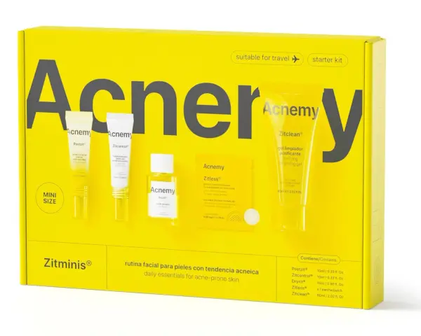 Zestaw Acnemy do pielęgnacji cery trądzikowej, zawiera Postzit, Zitcontrol, Dryzit, Zitless i Zitclean. Idealny na podróż.