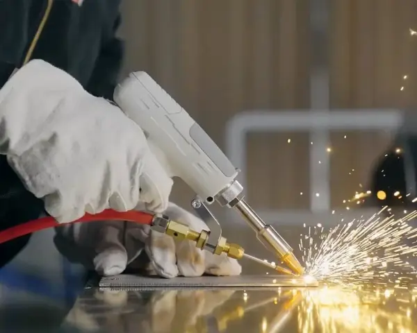 Ręce w rękawicach wykonują spawanie TIG, tworząc snop iskier na metalowej powierzchni.
