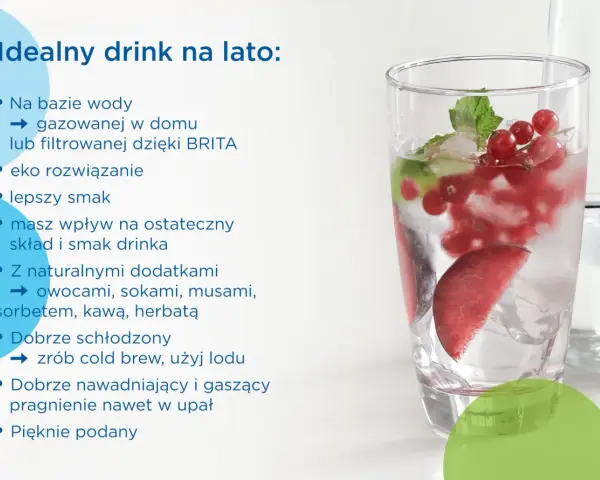 Idealny drink na lato: orzeźwiający napój z owocami, miętą i lodem. Woda filtrowana BRITA to podstawa.