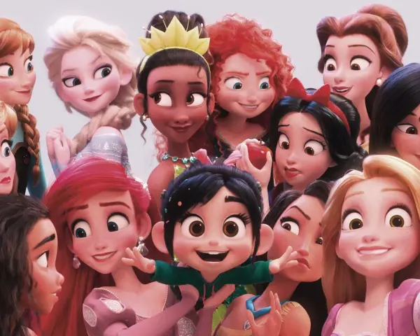 Wesołe imiona z bajek: Elsa, Anna, Ariel, Tiana, Bella, Śnieżka, Merida, Roszpunka, Vaiana i inne księżniczki Disneya.