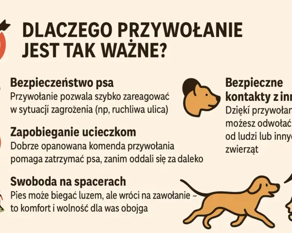 Dlaczego przywołanie jest tak ważne? Bezpieczeństwo, zapobieganie ucieczkom, swoboda na spacerach i bezpieczne kontakty z innymi. Przyjdź do mnie, mój psie!