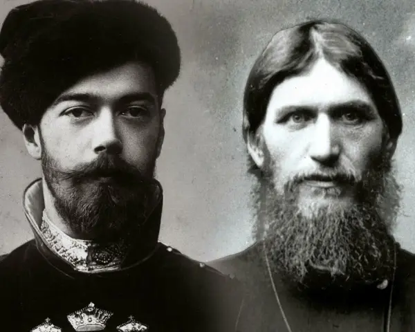 Portrait de Nicolas II et de Raspoutine, mystérieux moine qui influença la cour impériale russe.