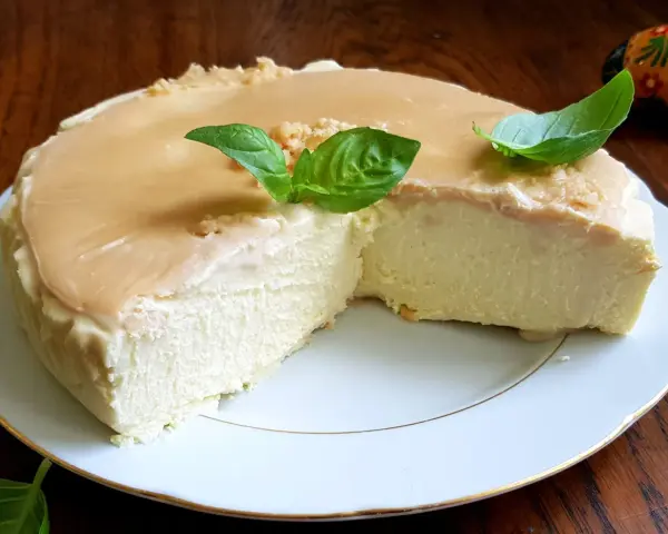 Pyszny, szybki keto sernik z delikatną polewą i listkami bazylii. Idealny deser dla dbających o linię.