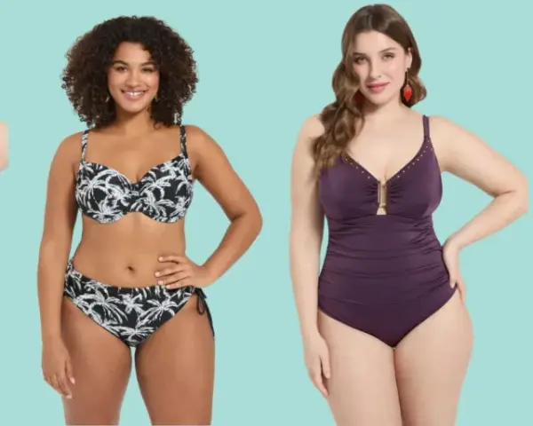 Quattro donne in costume da bagno, con modelli e colori diversi, pronte per l'estate.