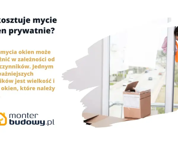 Ile kosztuje mycie okien w domu? Cena zależy od wielkości i liczby okien. Kobieta w pomarańczowych rękawicach myje okno.